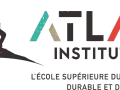 Logo de l'Atlas Institute, une école de tourisme gratuite, avec un randonneur et le texte "L'École Supérieure du Tourisme Durable et d'Aventure".