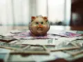 Un cochon tirelire sur des billets de banque, symbolisant le coût de la vie à Singapour pour un étudiant.