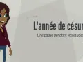 Une jeune femme souriante est représentée, avec le texte "L'année de césure : une pause pendant vos études". Parfait pour une année sabbatique après le bac.