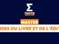 Logo THOTIS MASTER. Le texte "MASTER MÉTİERS DU LIVRE ET DE L'ÉDITION" indique une master édition à distance.