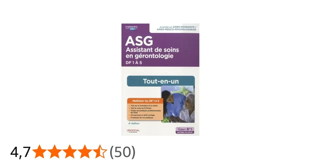 Livre "ASG Assistant de soins en gérontologie" pour le master 1 gérontologie à distance. Il couvre les DF 1 à 5.