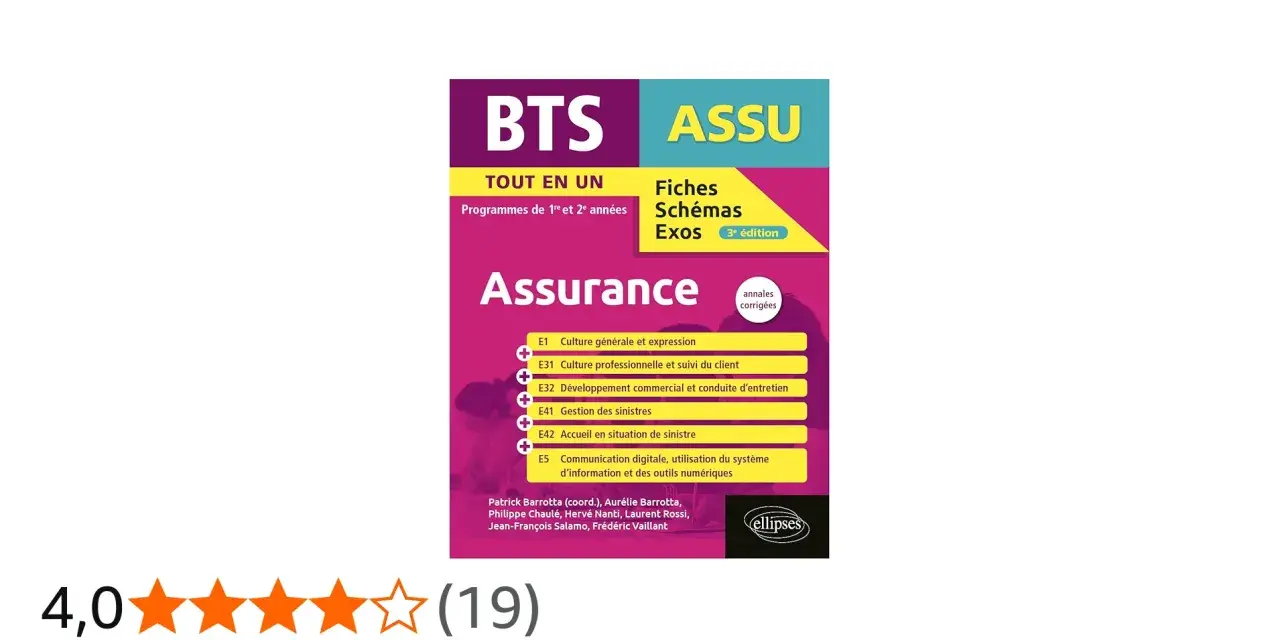 Livre "Assurance" pour le BTS, couvrant les programmes de 1re et 2e années. Idéal pour le bts assurance à distance.