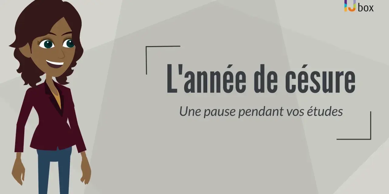 Une jeune femme souriante est représentée, avec le texte "L'année de césure : une pause pendant vos études". Parfait pour une année sabbatique après le bac.