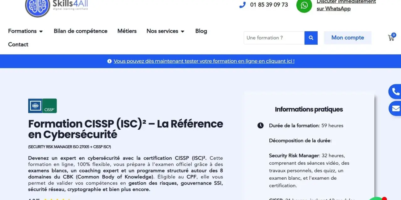 Formation CISSP en cybersécurité, une formation informatique en ligne gratuite avec certificat pour devenir expert.