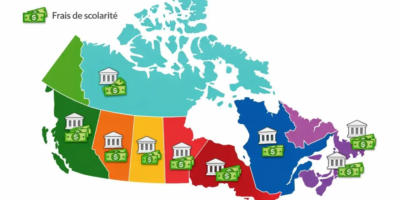 Carte du Canada montrant les universités et les frais de scolarité. Un budget pour partir vivre au Canada doit tenir compte de ces coûts variables.