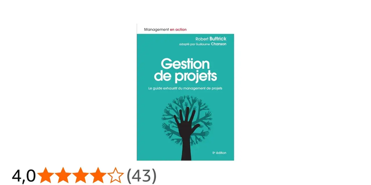 Couverture du livre "Gestion de projets" de Robert Buttrick. Un arbre stylisé composé de mains humaines symbolise la collaboration, essentiel pour le master gestion de projet à distance.