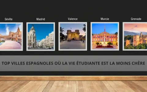 Cinq villes d'Espagne : Séville, Madrid, Valence, Murcie et Grenade. La vie étudiante y est abordable.