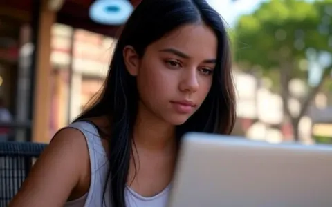 Jeune femme concentrée sur son ordinateur portable, peut-être en train d'étudier pour l'université fédérale de Santa Catarina.
