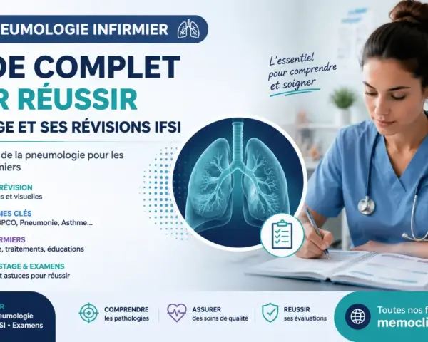 Guide pour réussir son stage et ses révisions IFSI en pneumologie. Une infirmière étudie, devenant une experte master infirmier à distance.