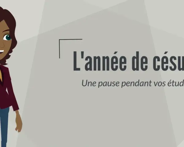 Une jeune femme souriante est représentée, avec le texte "L'année de césure : une pause pendant vos études". Parfait pour une année sabbatique après le bac.