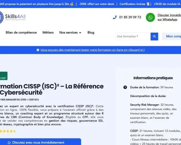 Formation CISSP en cybersécurité, une formation informatique en ligne gratuite avec certificat pour devenir expert.