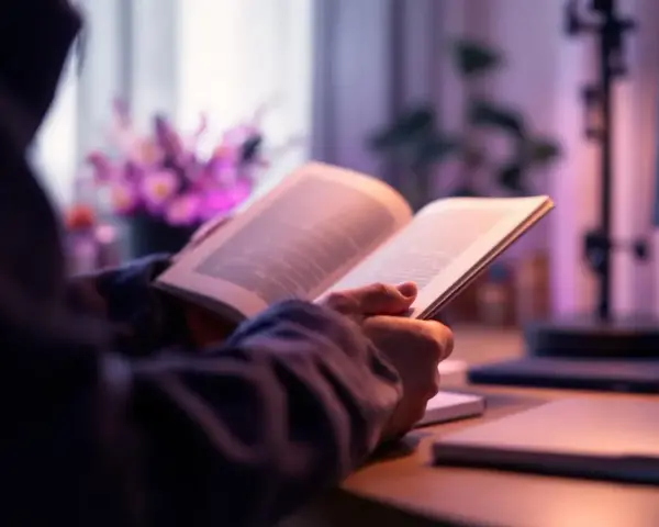 Étudiant en psychologie dans une école privée en France, absorbé par la lecture d'un livre.