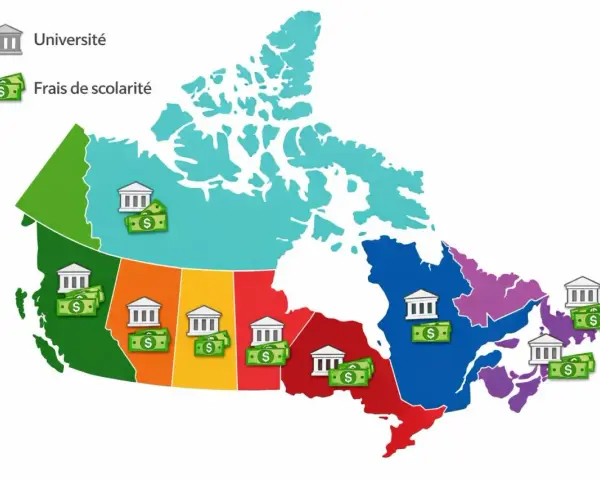 Carte du Canada montrant les universités et les frais de scolarité. Un budget pour partir vivre au Canada doit tenir compte de ces coûts variables.