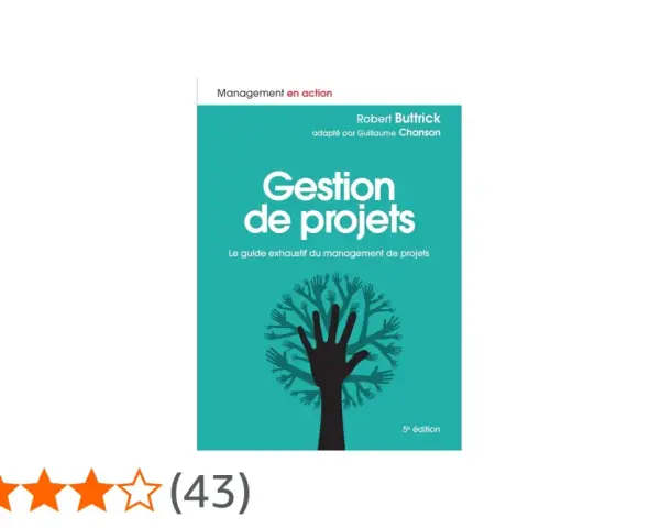 Couverture du livre "Gestion de projets" de Robert Buttrick. Un arbre stylisé composé de mains humaines symbolise la collaboration, essentiel pour le master gestion de projet à distance.