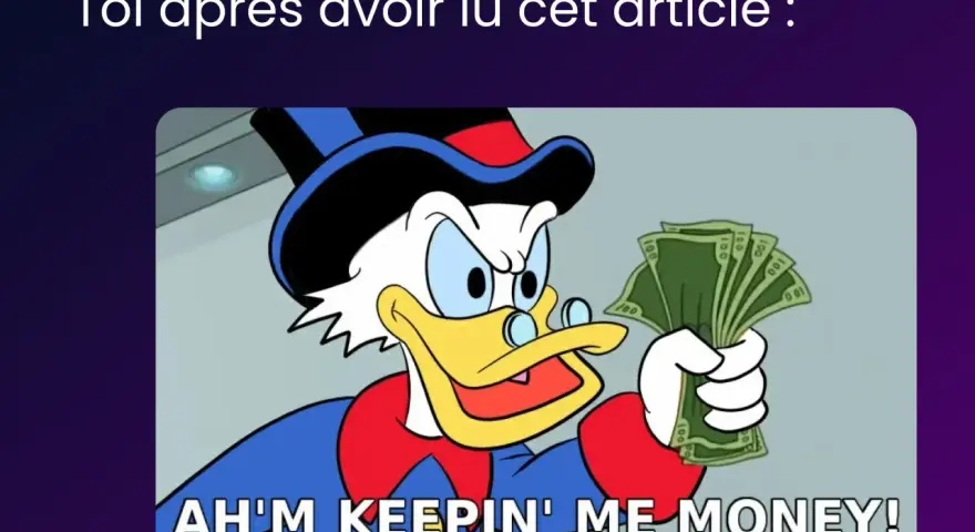 Oncle Picsou, furieux, tient une liasse de billets. Il semble dire "AH'M KEEPIN' ME MONEY!", peut-être après avoir découvert le prix école de médecine.