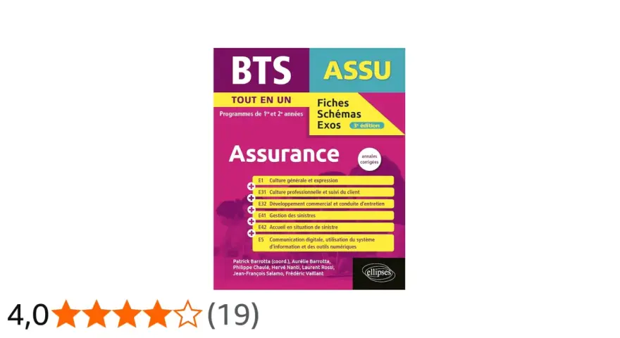 Livre "Assurance" pour le BTS, couvrant les programmes de 1re et 2e années. Idéal pour le bts assurance à distance.