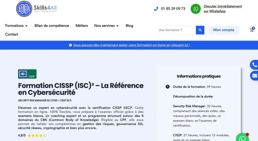 Formation CISSP en cybersécurité, une formation informatique en ligne gratuite avec certificat pour devenir expert.