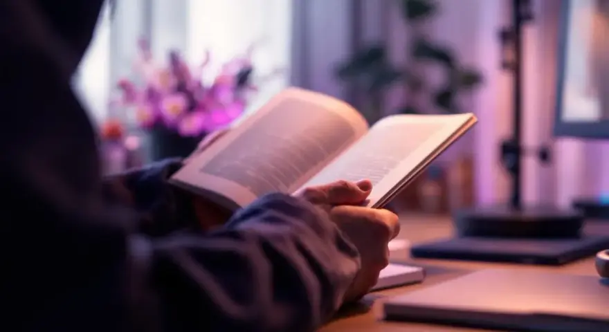 Étudiant en psychologie dans une école privée en France, absorbé par la lecture d'un livre.