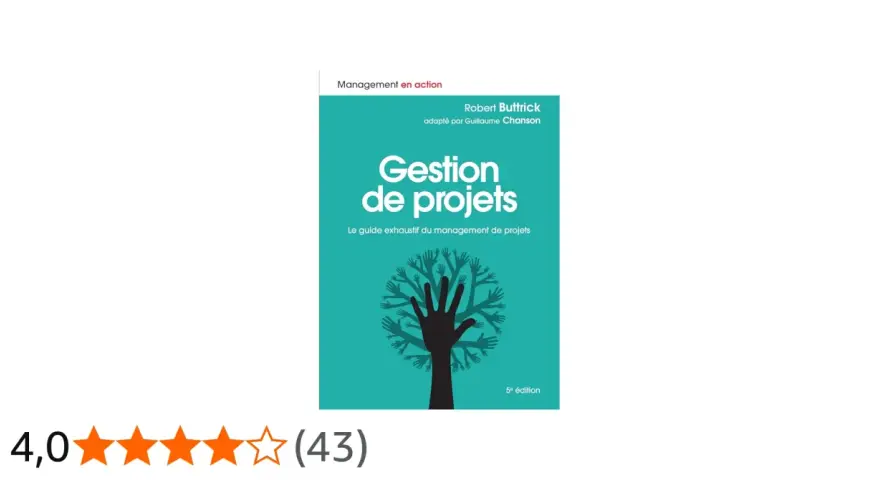 Couverture du livre "Gestion de projets" de Robert Buttrick. Un arbre stylisé composé de mains humaines symbolise la collaboration, essentiel pour le master gestion de projet à distance.