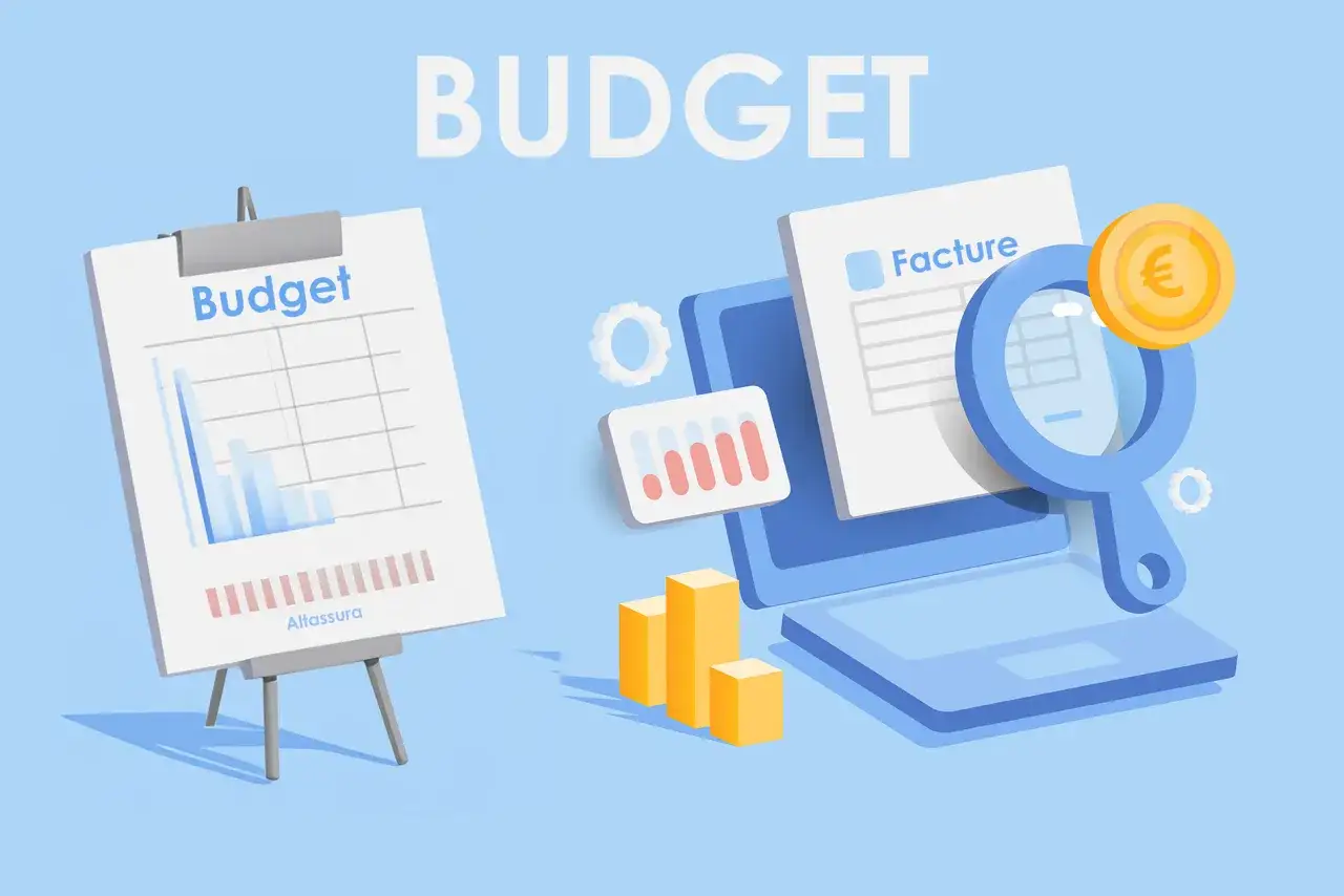 Analyse du coût des études de dentiste : un budget, une facture sous loupe, une pièce en euro et des graphiques.