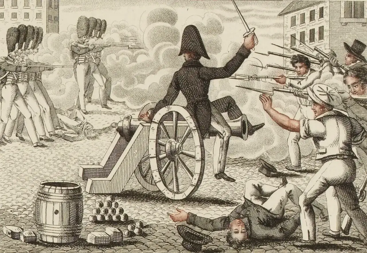 Un soldat manie un canon, entour&eacute; par le chaos d'une bataille. Une sc&egrave;ne intense pour tout master histoire militaire.