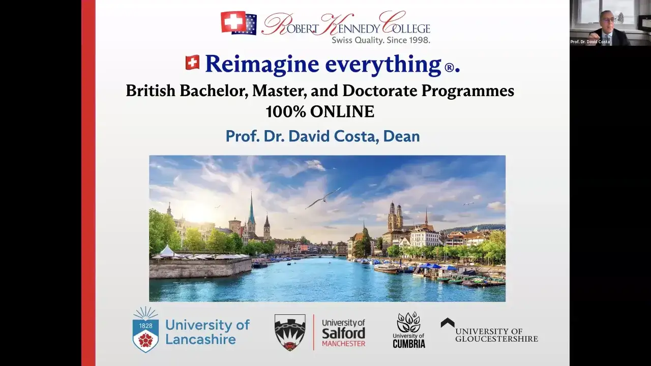 Robert Kennedy College propose des programmes de licence, master et doctorat 100% en ligne. Le doyen, Prof. Dr. David Costa, présente la ville de Zurich.